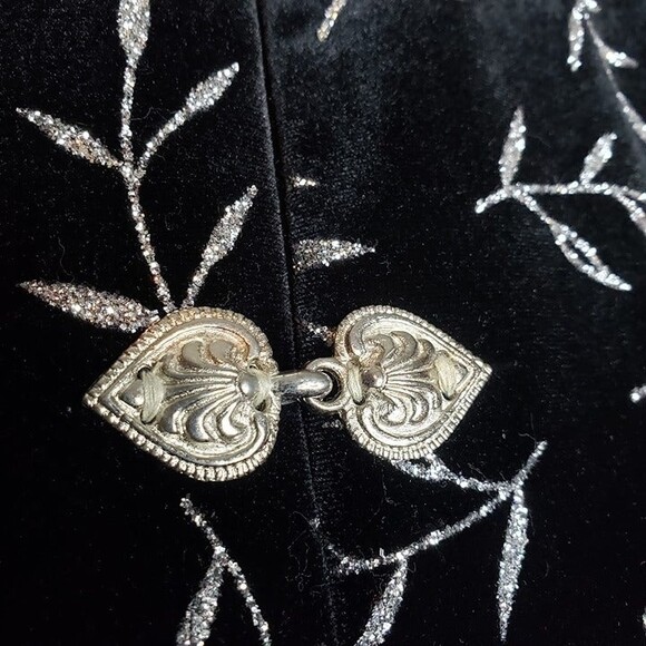 Elegant Vintage 90s Womens L Black Velvet with Silver Bamboo Dress Jacket - Picture 4 of 12